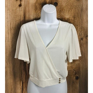 Francesca's Harper Heritage Off White Top Sz M V-Neck Cross Over Blouse Shirt